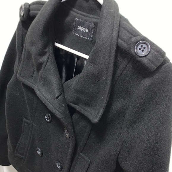 Women’s Black PAPAYA Fleece Waist Length Pea Coat - Picture 3 of 5
